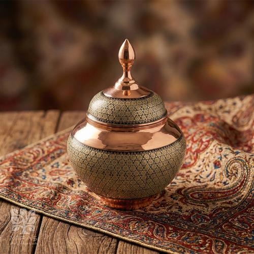 قندان سیبی مس و خاتم بزرگ سایز ۲۵