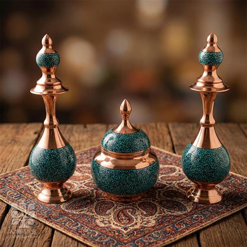 ست گلاب پاش جفت و قندان فیروزه سایز ۲۵ و ۱۶