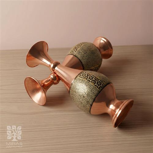 گلدان جفت مس و خاتم کوچک خط دار سایز ۱۶