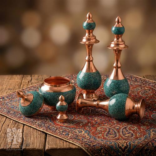 ست گلاب پاش جفت و قندان فیروزه سایز ۲۵ و ۱۶