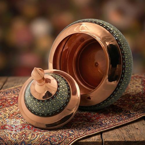 قندان سفینه‌ای مس و خاتم سایز ۱۸