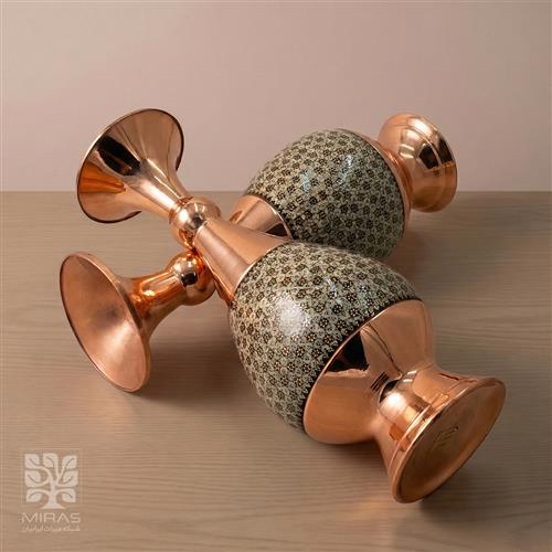 گلدان جفت مس و خاتم بزرگ  سایز ۲۵