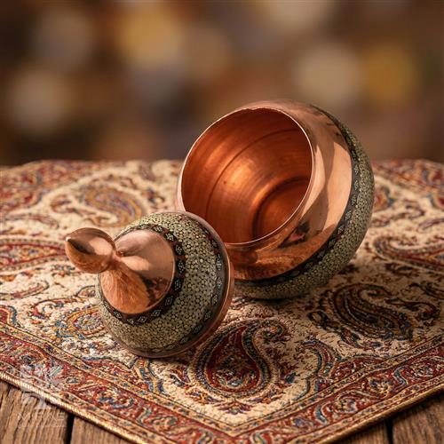 قندان سیبی متوسط مس و‌ خاتم سایز ۱۸