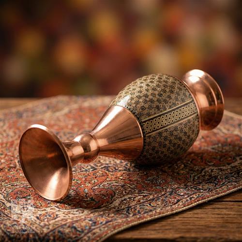 گلدان جفت مس و خاتم بزرگ خط دار سایز ۲۵