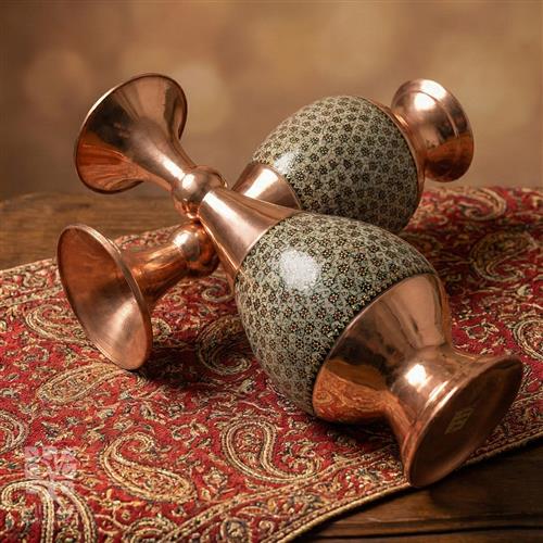 گلدان جفت مس و خاتم بزرگ  سایز ۲۵